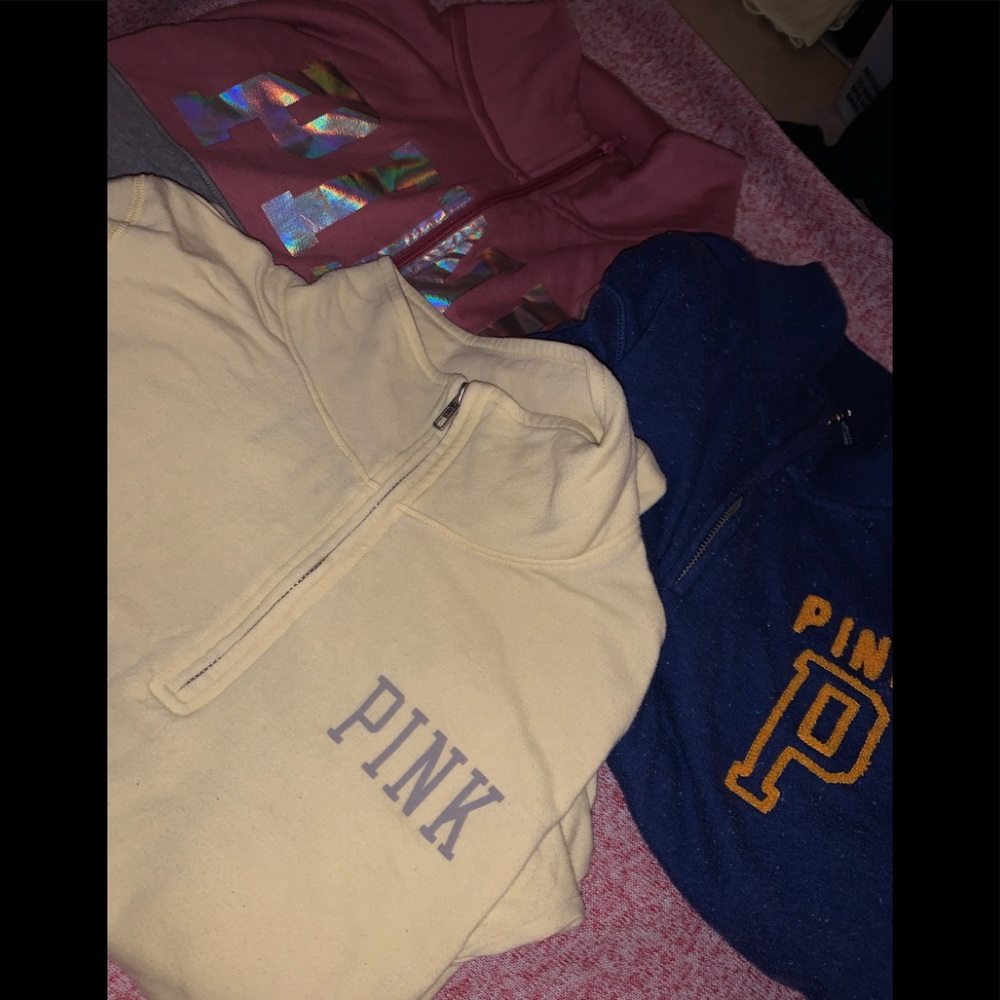 3 PINK quarter zip sweaters